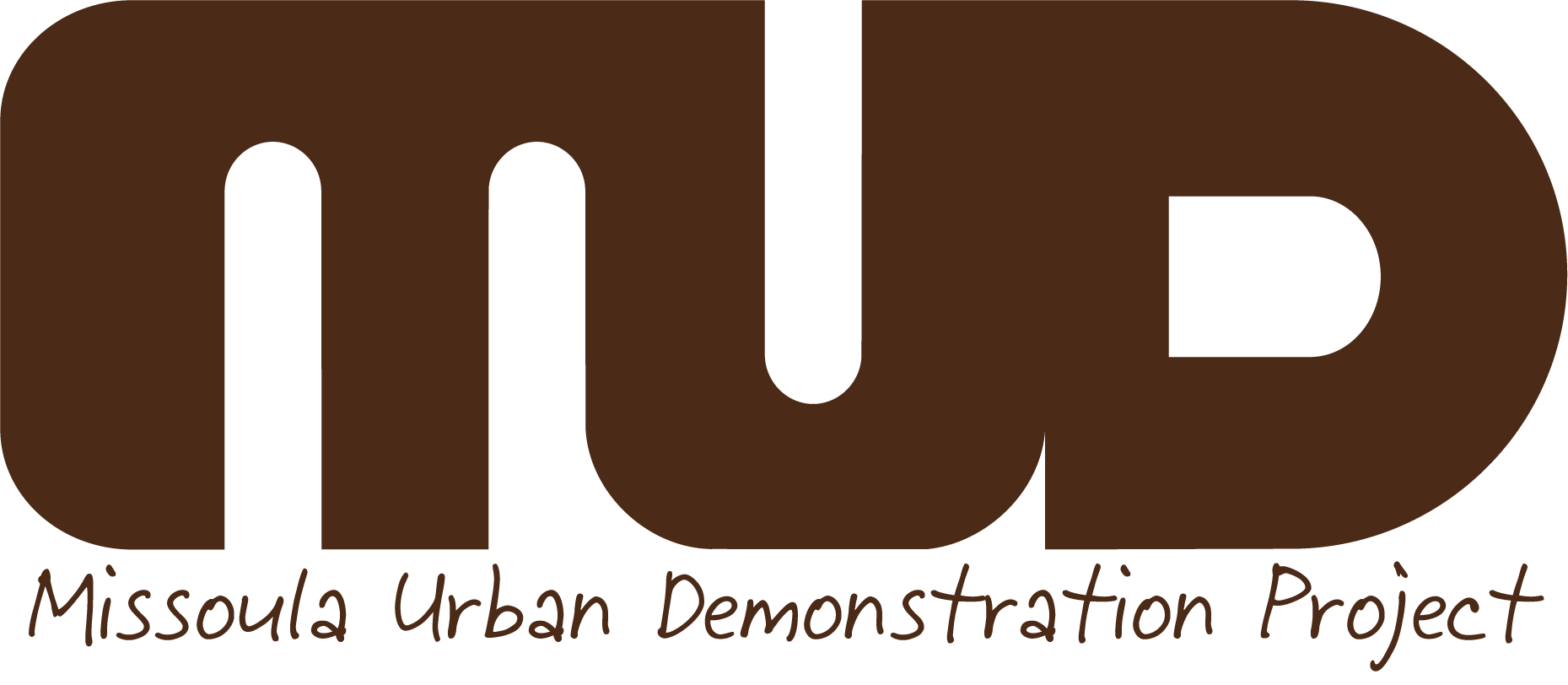 Missoula Urban Demonstration Project logo, with the acronym "MUD" in large, bold, brown letters and the full name in smaller text below.